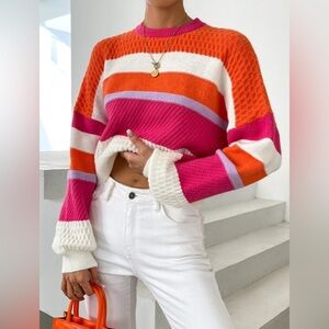 Main Strip Pink and Orange Striped Sweater